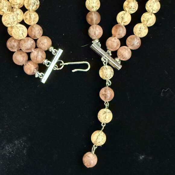 Vintage 3 Strand Gold Crackle Bead Statement Necklace - Picture 4 of 5
